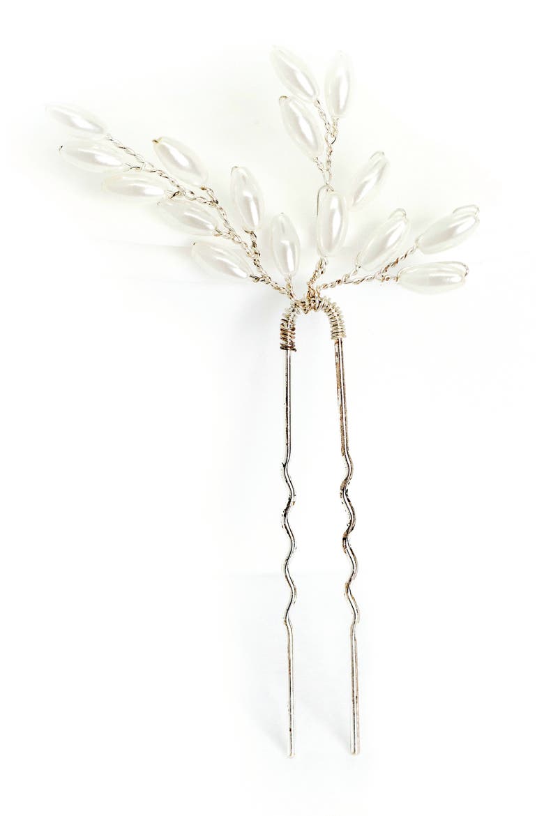 Ellie Set of 2 Imitation Pearl Pins (Nordstrom Exclusive), Main, color, SILVER/ WHITE