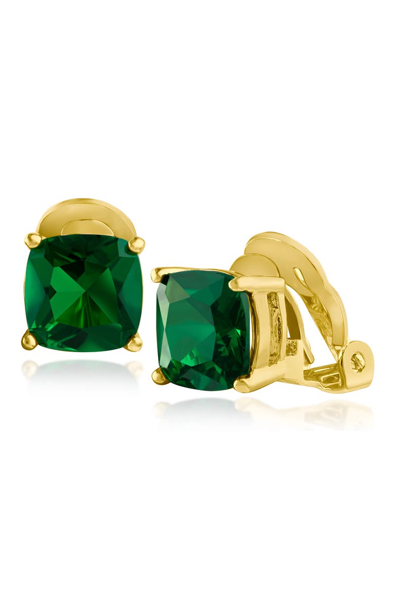 CZ Clip-On Earrings, Main, color, GREEN/ GOLD