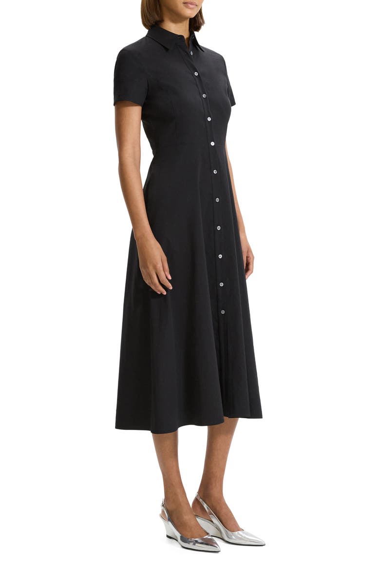 Short Sleeve Linen Blend Midi Shirtdress, Alternate, color, BLACK