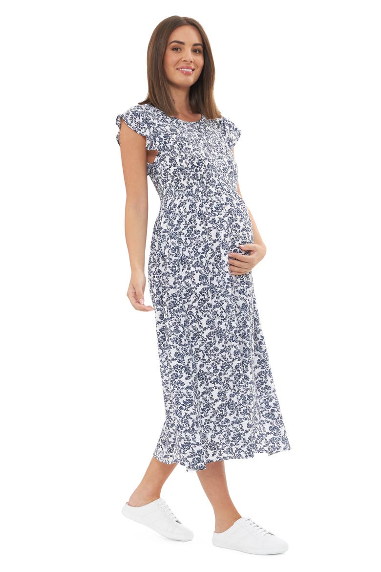 Joyce Smocked Maternity Dress, Alternate, color, WHITE / NAVY