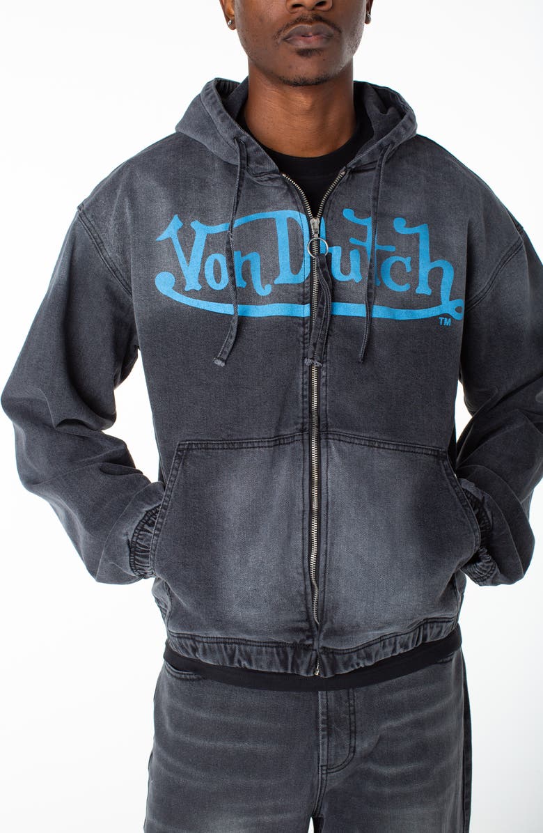 Von Dutch Invader Patch Acid Zip Up Hoodie Jacket, Main, color, Grovestone