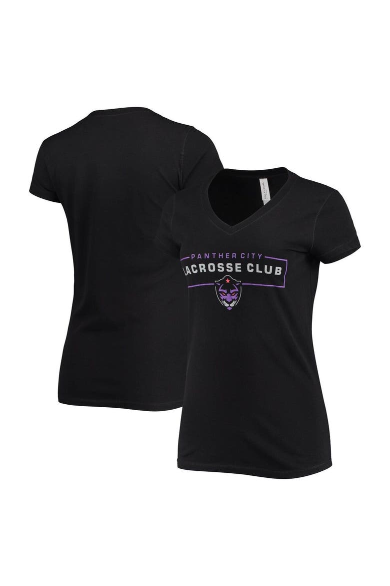 Women's Black Panther City Lacrosse Club Primary Logo V-Neck T-Shirt, Alternate, color, Black