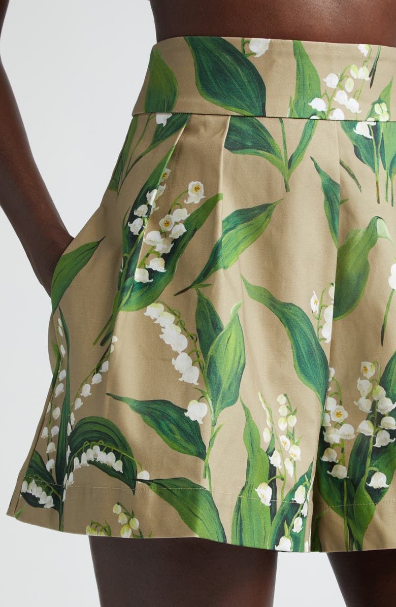 Oscar de la Renta Lily of the Valley Stretch Twill Shorts, Alternate, color,