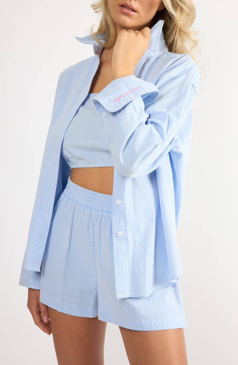 Viens Avec Moi Everyday Oversize Stripe Button-Up Shirt, Main, color, Blue Stripe