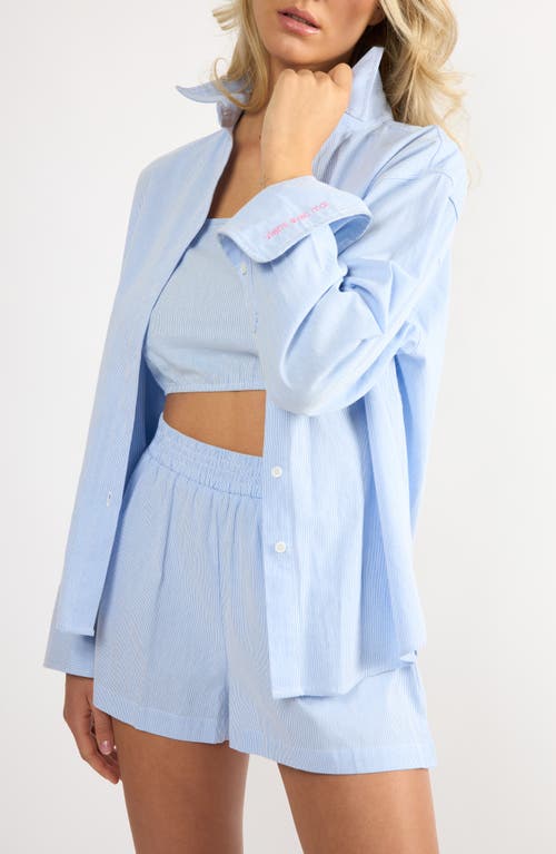 Viens Avec Moi Everyday Oversize Stripe Button-up Shirt In Blue