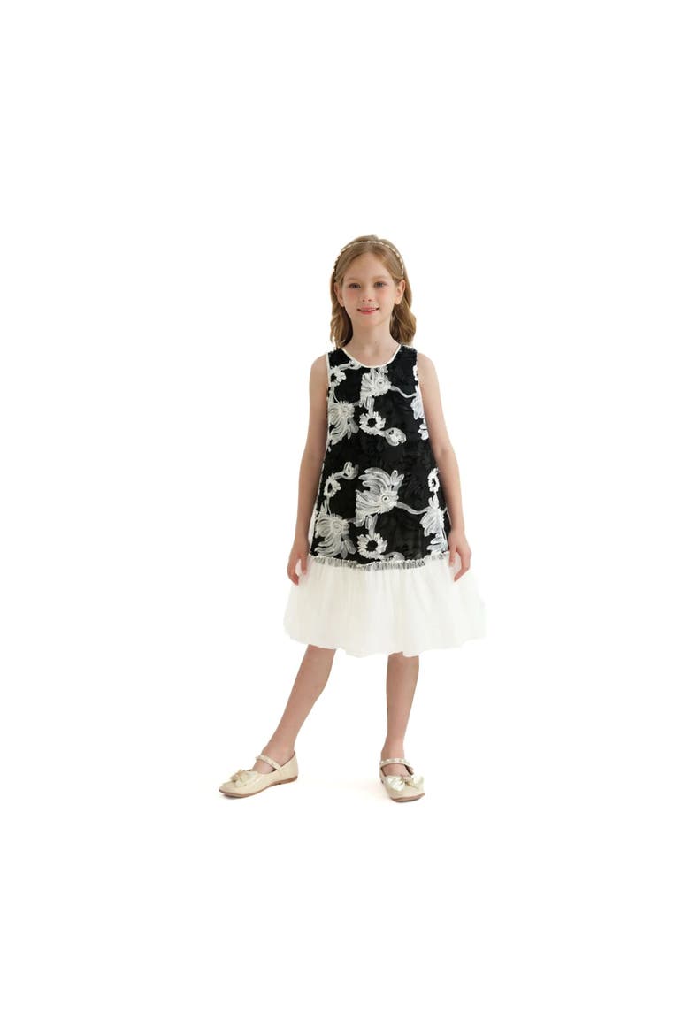 Floral Tulle Sleeveless Dress, Alternate, color, Black