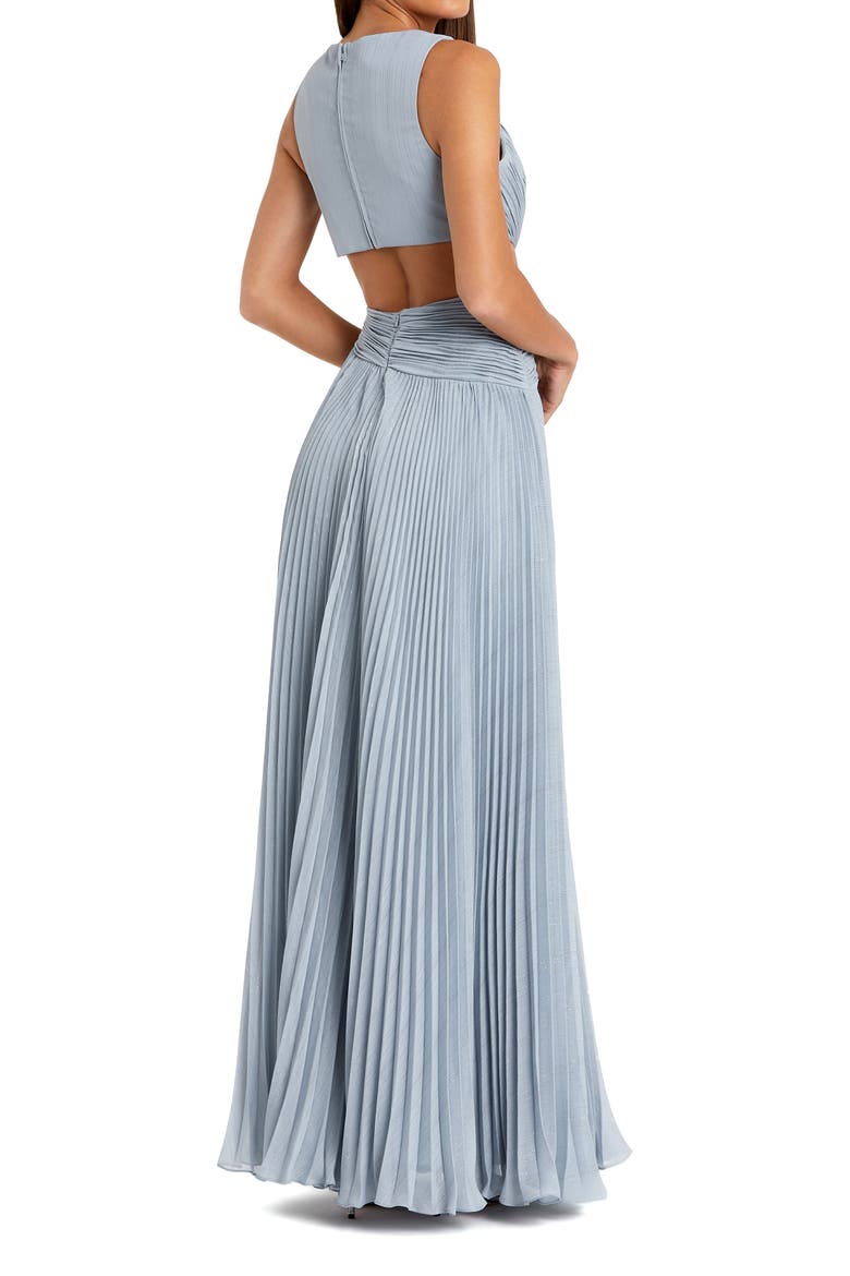 Pleated Chiffon Cutout Gown with 3D Flower Detail, Alternate, color, Slate Blue