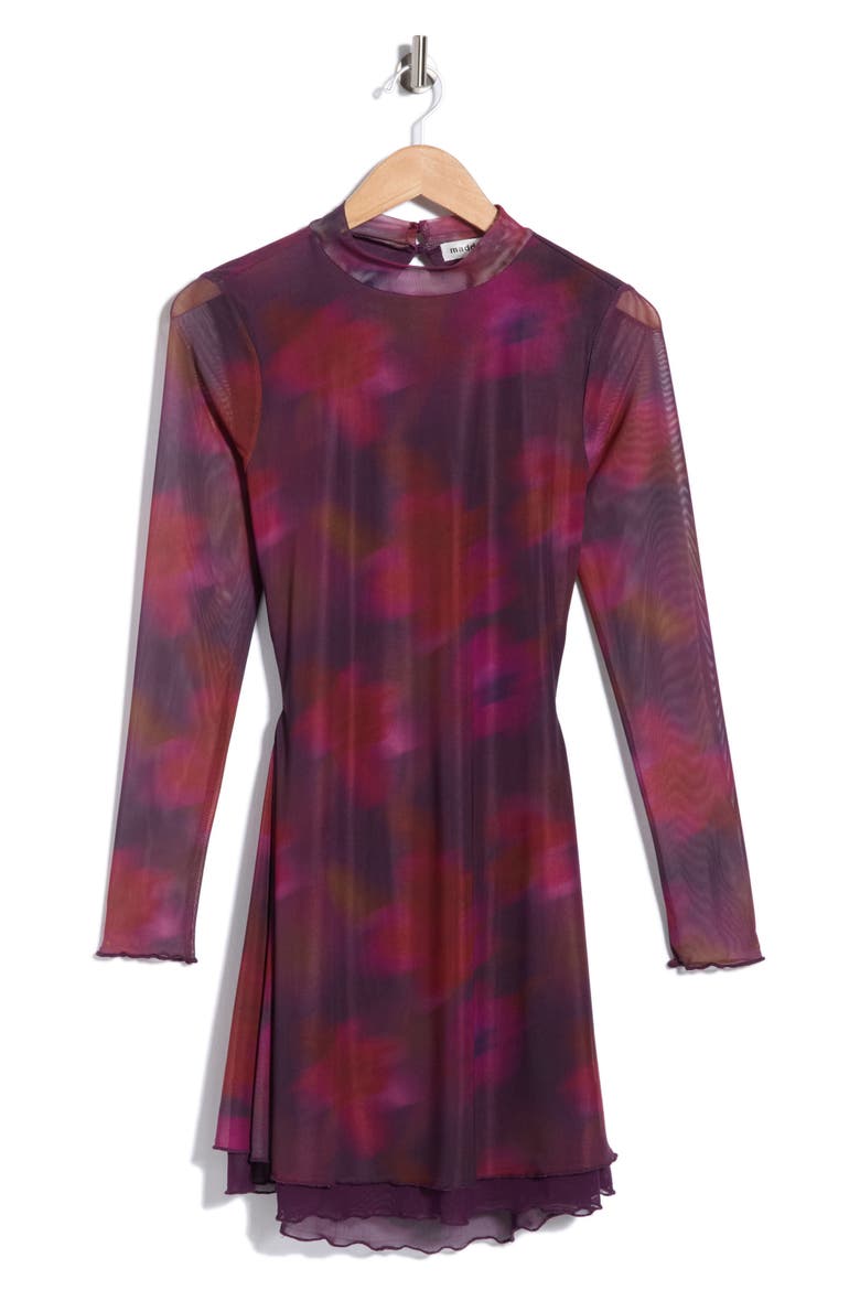 Mock Neck Long Sleeve Minidress, Alternate, color, PLUM COMBO