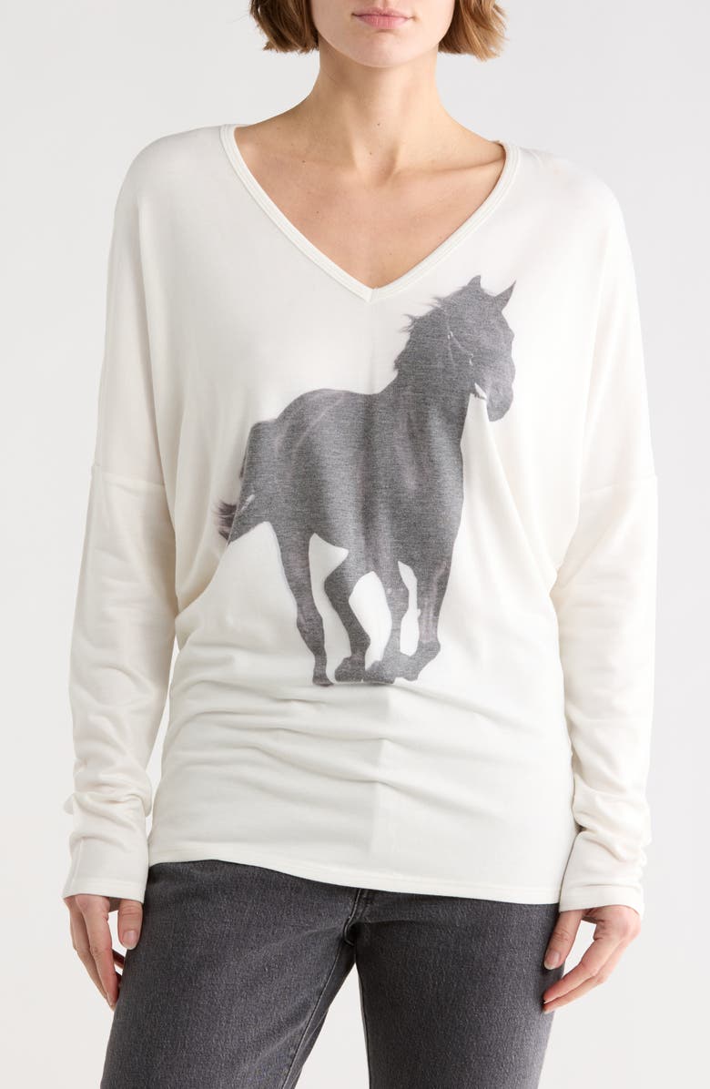 GO COUTURE Horse V-Neck Sweater, Main, color, Ivory/ Horse