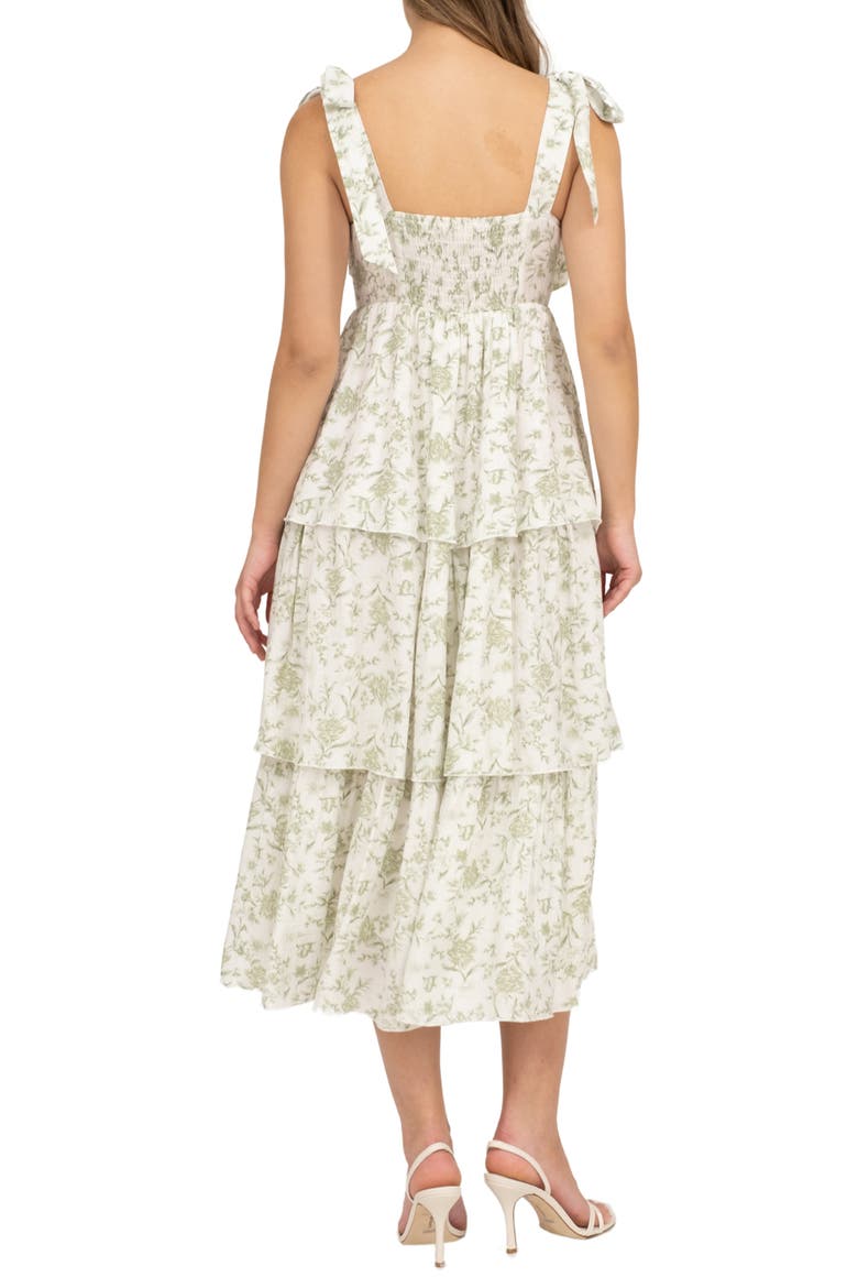 Floral Empire Waist Tiered Midi Dress, Alternate, color, SAGE MULTI