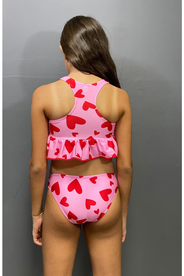 Sweetheart Print Peplum Two-Piece Bikini, Little Kid-Big Kid, Alternate, color, Pink