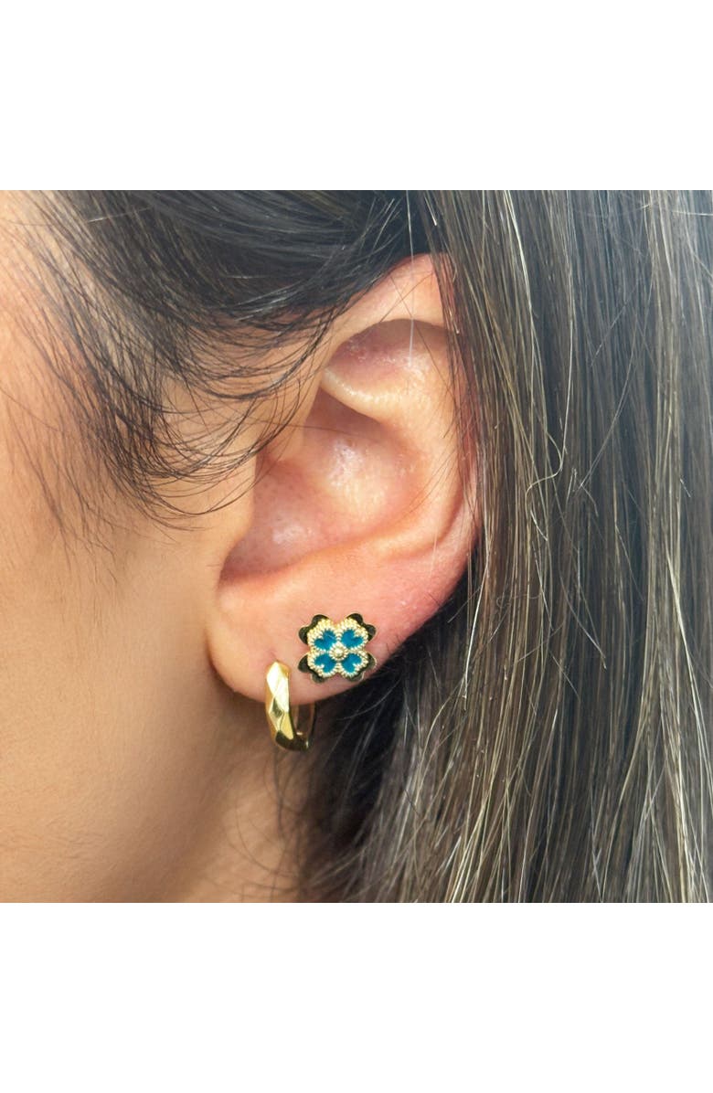 The Lovery Fine Jewelry Ocean Blue Enamel Four Leaf Clover Stud Earrings, Alternate, color, Ocean Blue Enamel