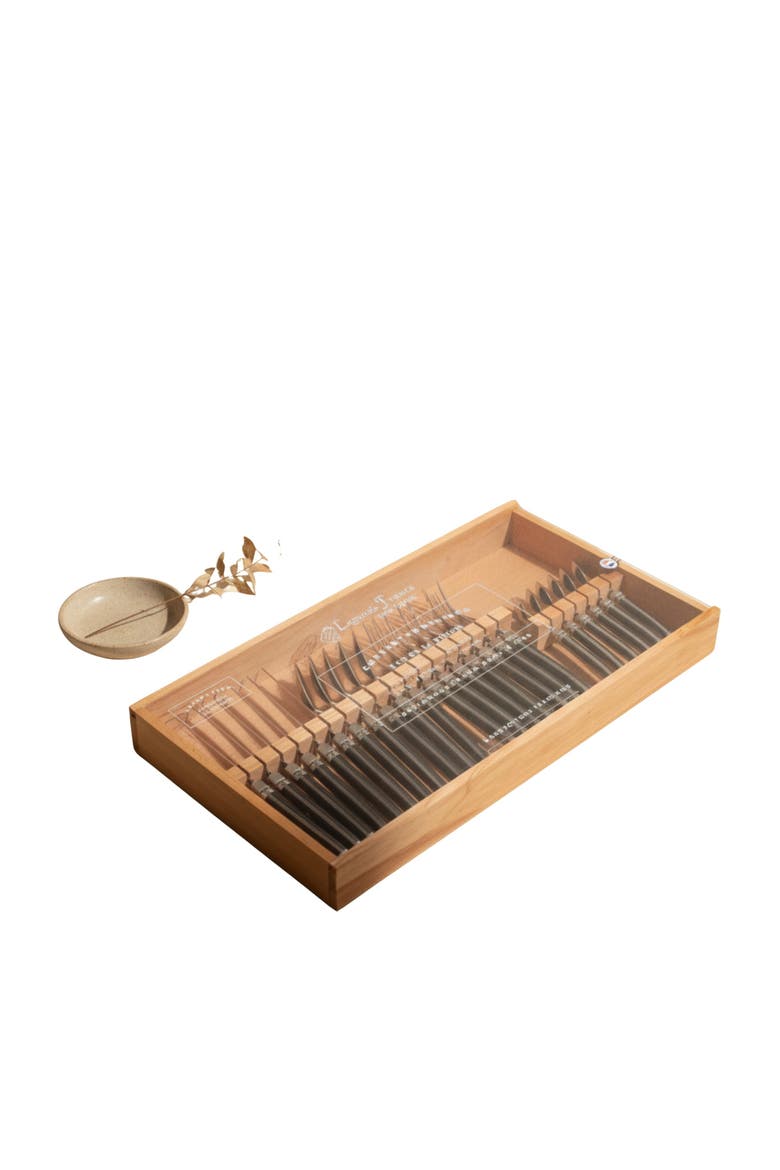 Platine 24 Piece Flatware Set in Wood Box with Acrylic Lid, Main, color, Black