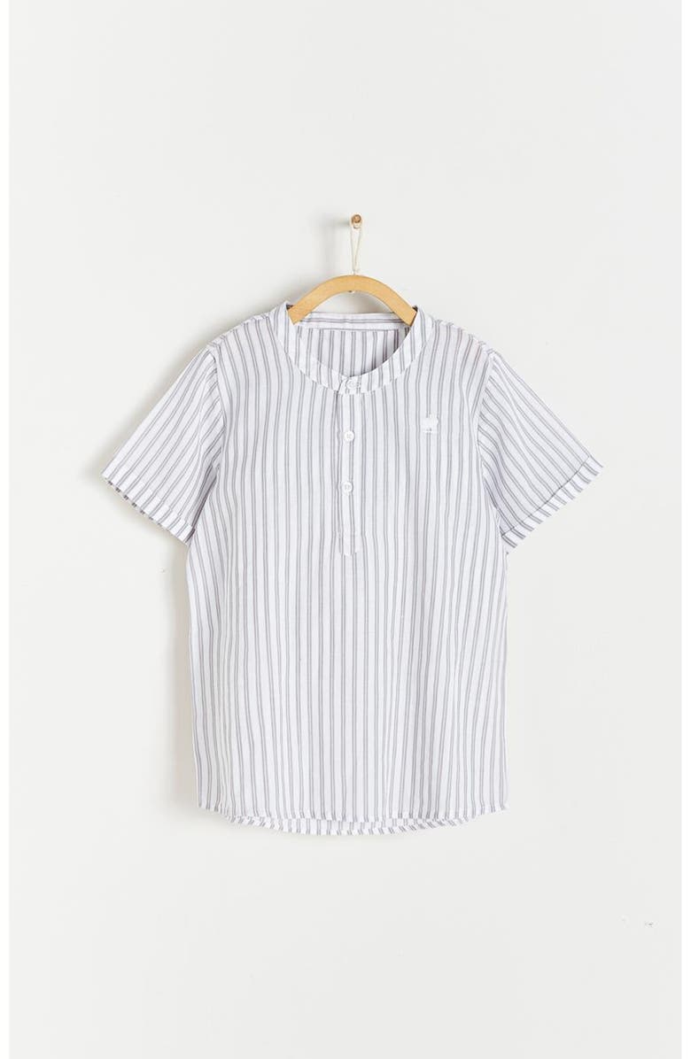 Babycottons Damon Mandarin Collar Short Sleeve Shirt for Big Kid, Main, color, Grey