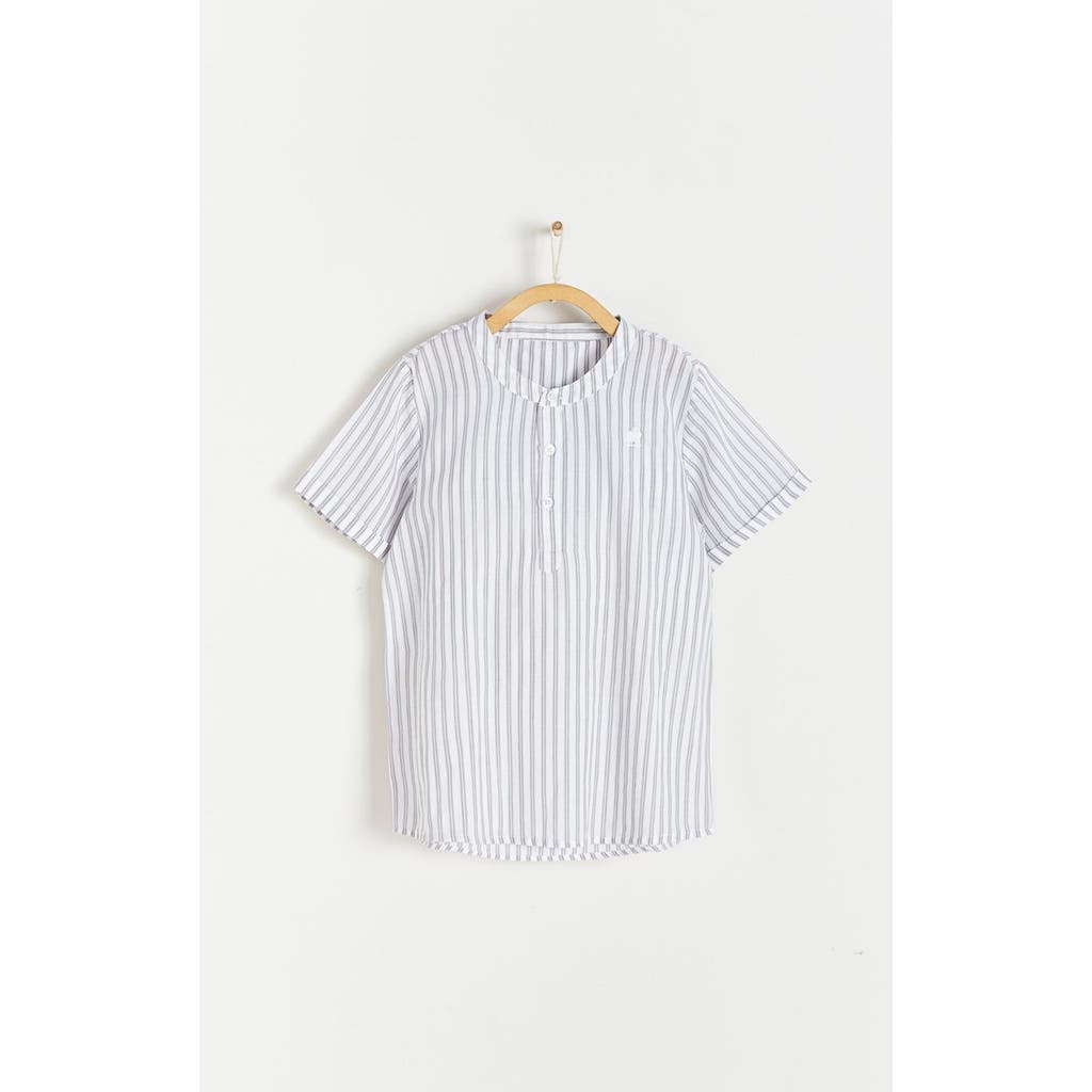 Babycottons Damon Mandarin Collar Short Sleeve Shirt For Big Kid In White