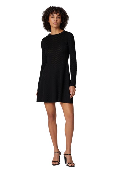 Tone-on-tone Chevron Long-sleeved Mini-dress