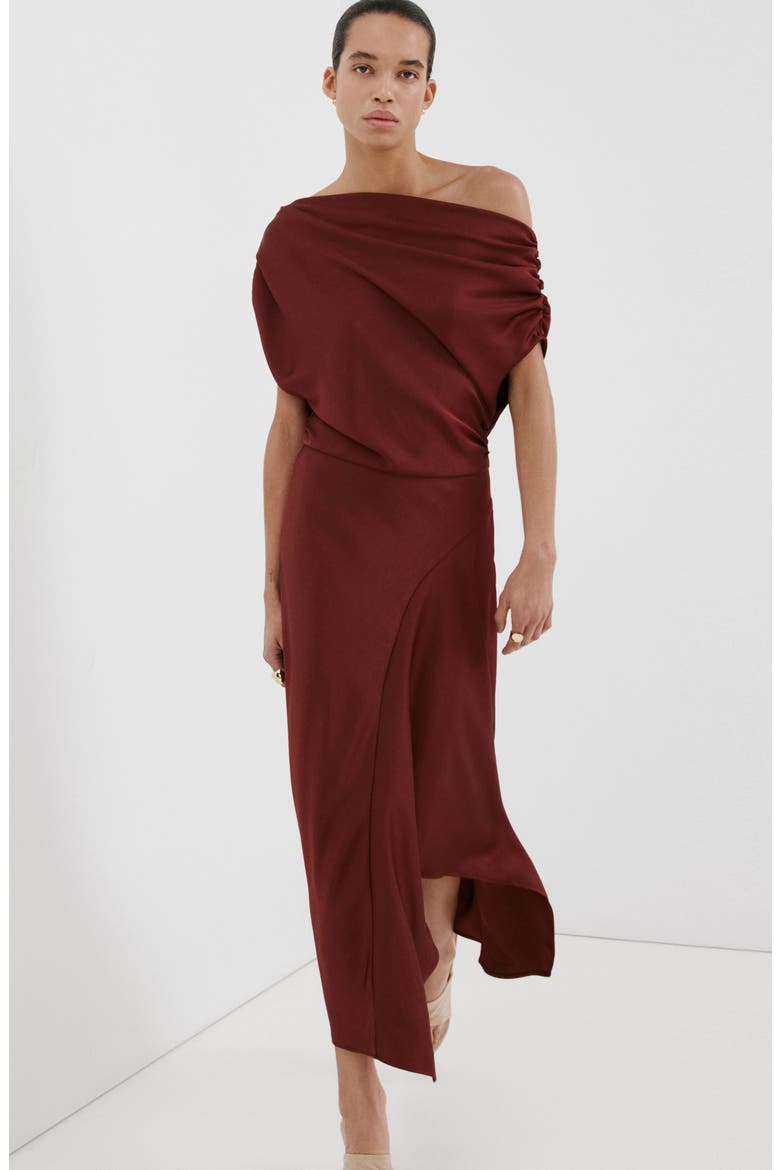 One-Shoulder High-Low Cocktail Dress, Alternate, color, BURGUNDY