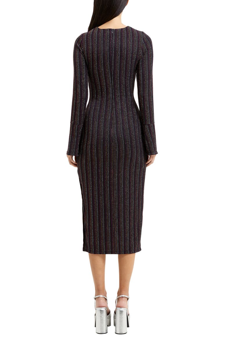 French Connection Paula Metallic Stripe Long Sleeve Midi Dress, Alternate, color, 