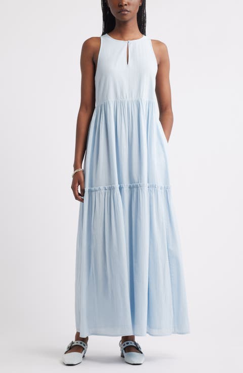 Sleeveless Tiered Cotton Gauze Maxi Sundress