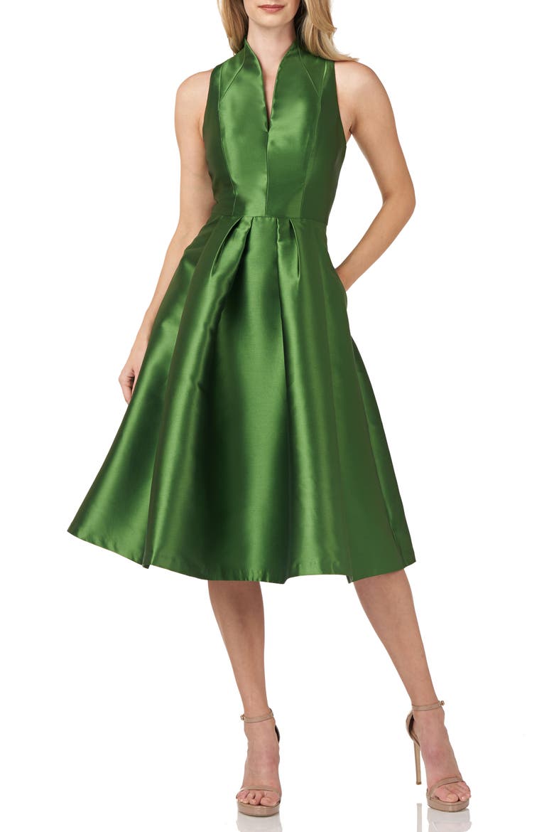 Lola Satin Twill Fit & Flare Midi Cocktail Dress, Main, color, VIBRANT GREEN