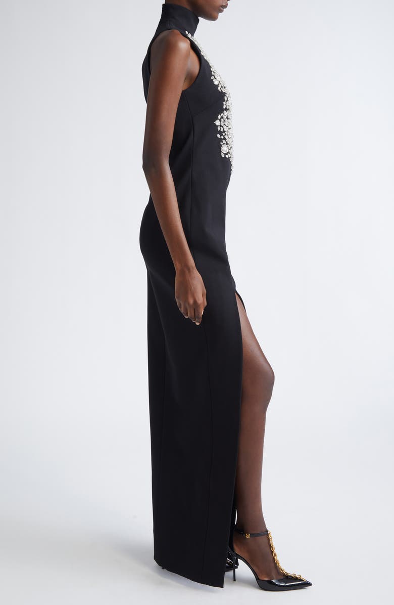 Balmain Beaded Croc Embellished Slit Gown, Alternate, color, Black/ Crystal