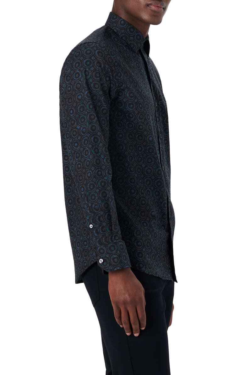 Bugatchi Shaped Fit Abstract Print Stretch Cotton Button-Up Shirt, Alternate, color,
