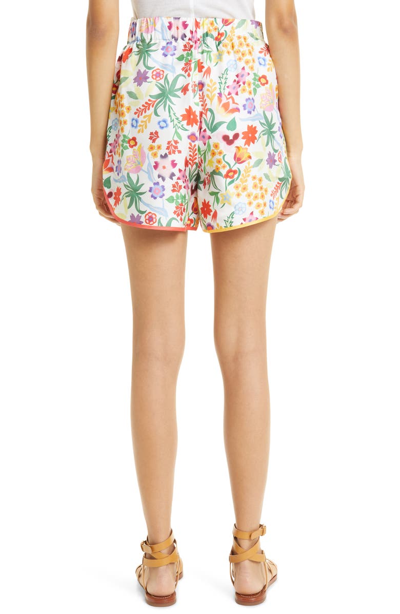 SALONI Floral Print Silk Twill Shorts, Alternate, color, 