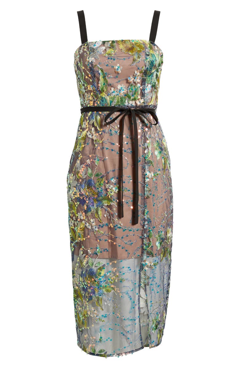 Sam Edelman Embroidered Floral Sequin Cocktail Dress, Alternate, color, Green Multi
