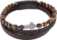Trafalgar The Sovereign Cross Tri-Stranded Leather Bracelet