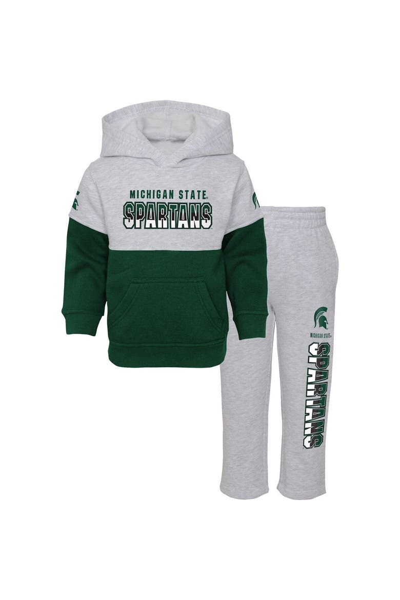 Toddler Heather Gray/Green Michigan State Spartans Playmaker Pullover Hoodie & Pants Set, Main, color, Heather Gray