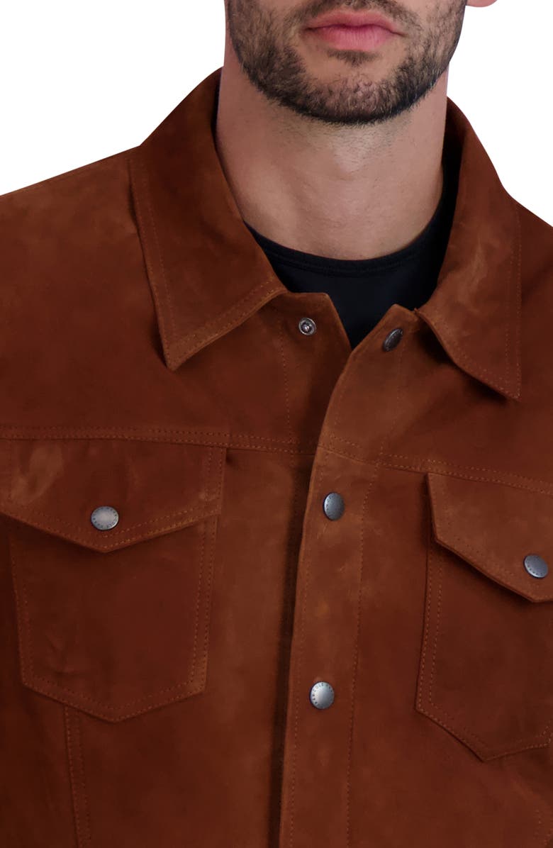 Cole Haan Suede Trucker Jacket, Alternate, color, Cognac