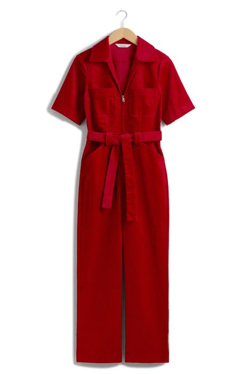 Zip Front Corduroy Jumpsuit