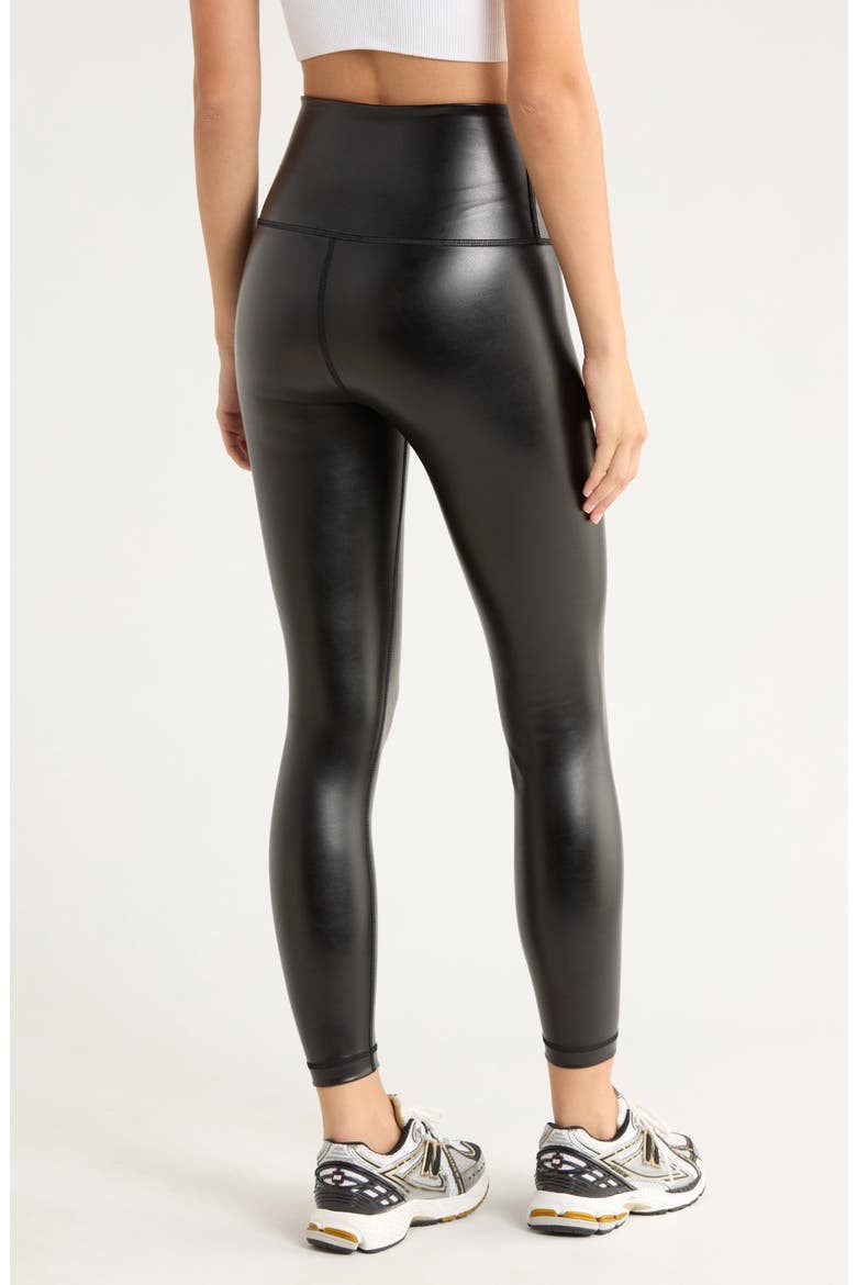 Disco Fever Liquid Faux Leather High Waist Ankle Leggings, Alternate, color, BLACK