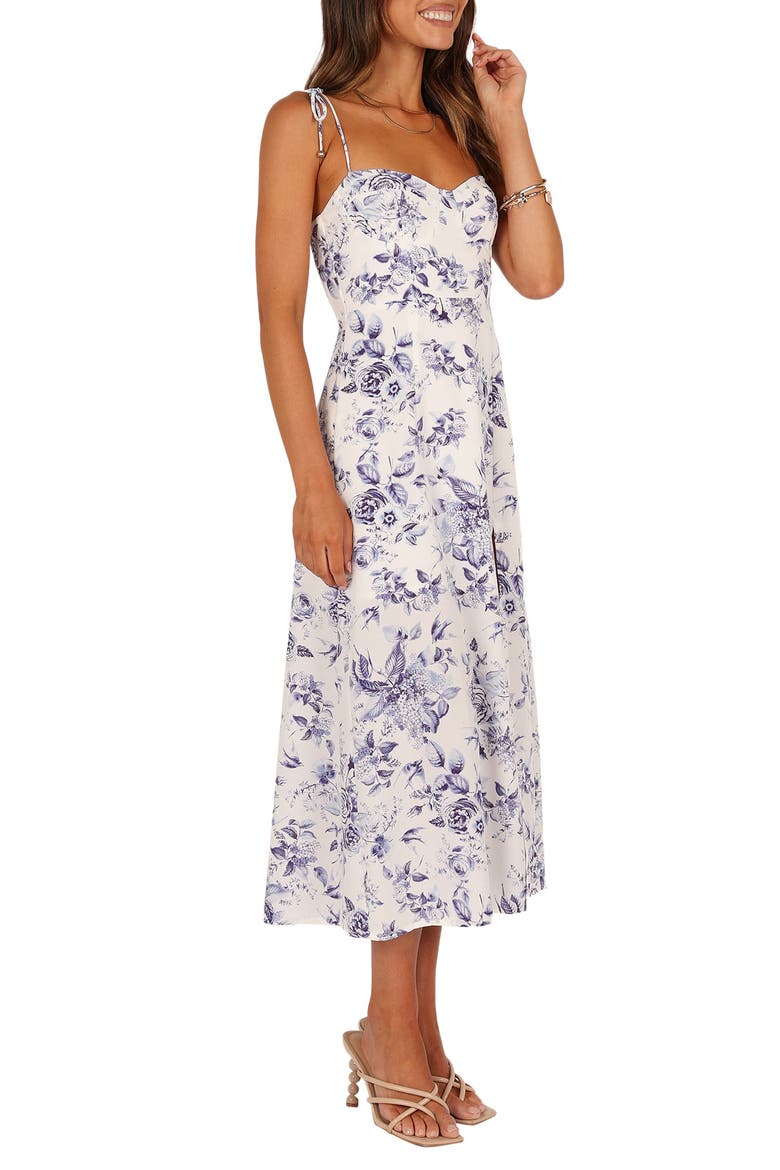 Azelia Floral Tie Strap Midi Dress, Alternate, color, BLUE FLORAL