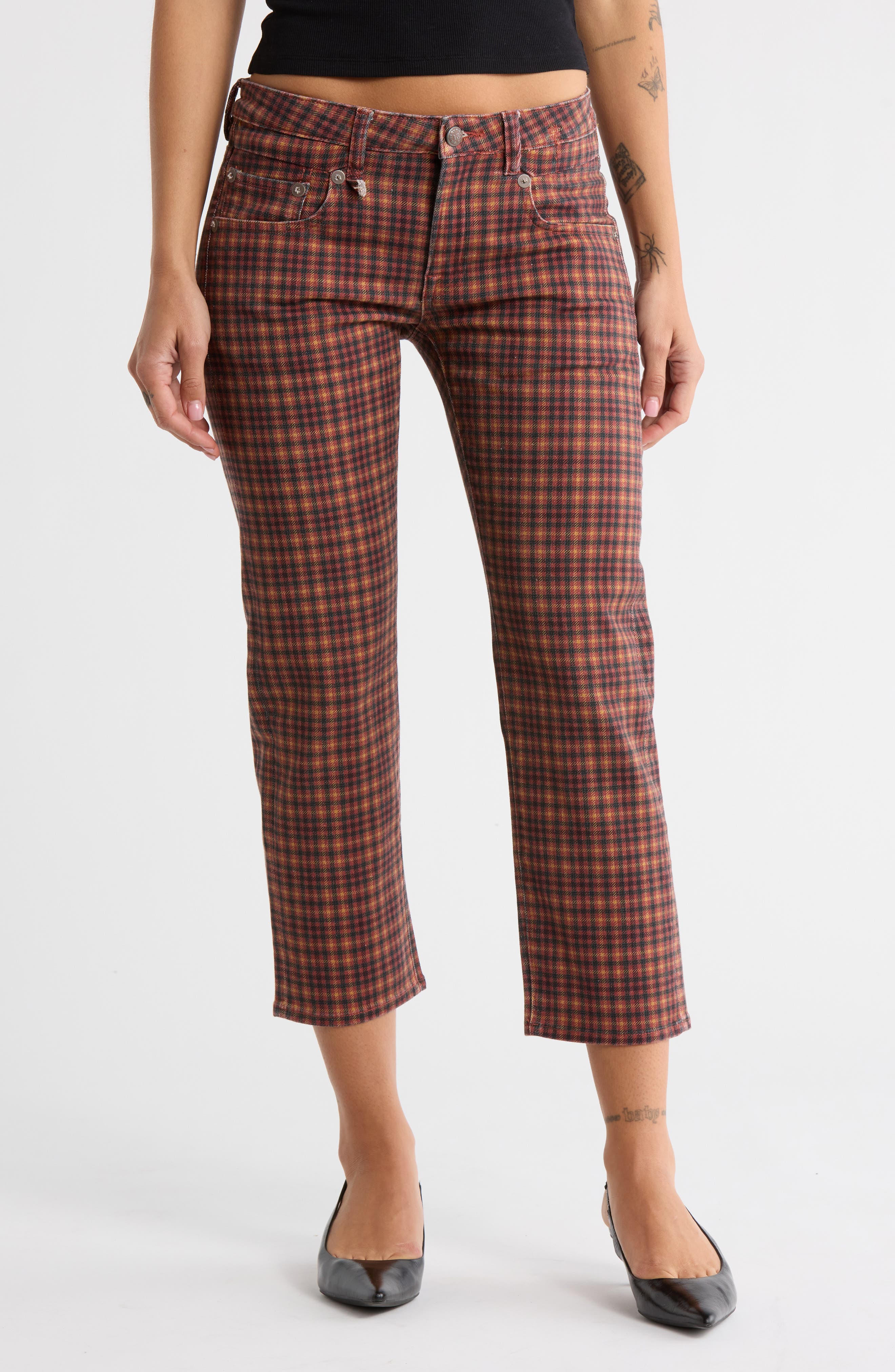 R13 Plaid High Waist Ankle Straight Leg Jeans