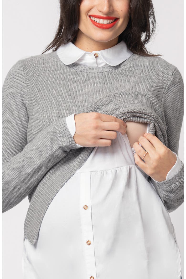Layered Maternity/Nursing Sweater, Alternate, color, GREY/ WHITE