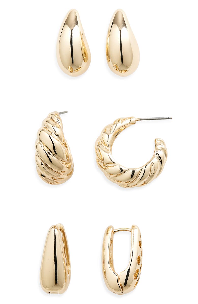 Tasha Set of 3 Hoop Earrings, Main, color, Gold