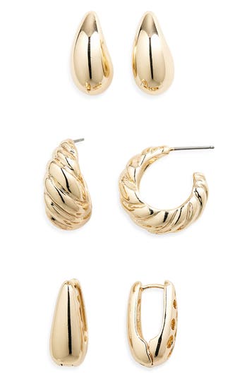 Tasha Set Of 3 Hoop Earrings In Gold