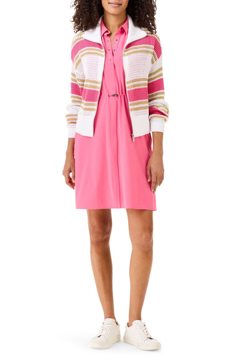NZ ACTIVE by NIC+ZOE Cotton Mixed Stripe Zip Cardigan, Alternate, color, Pink Multi