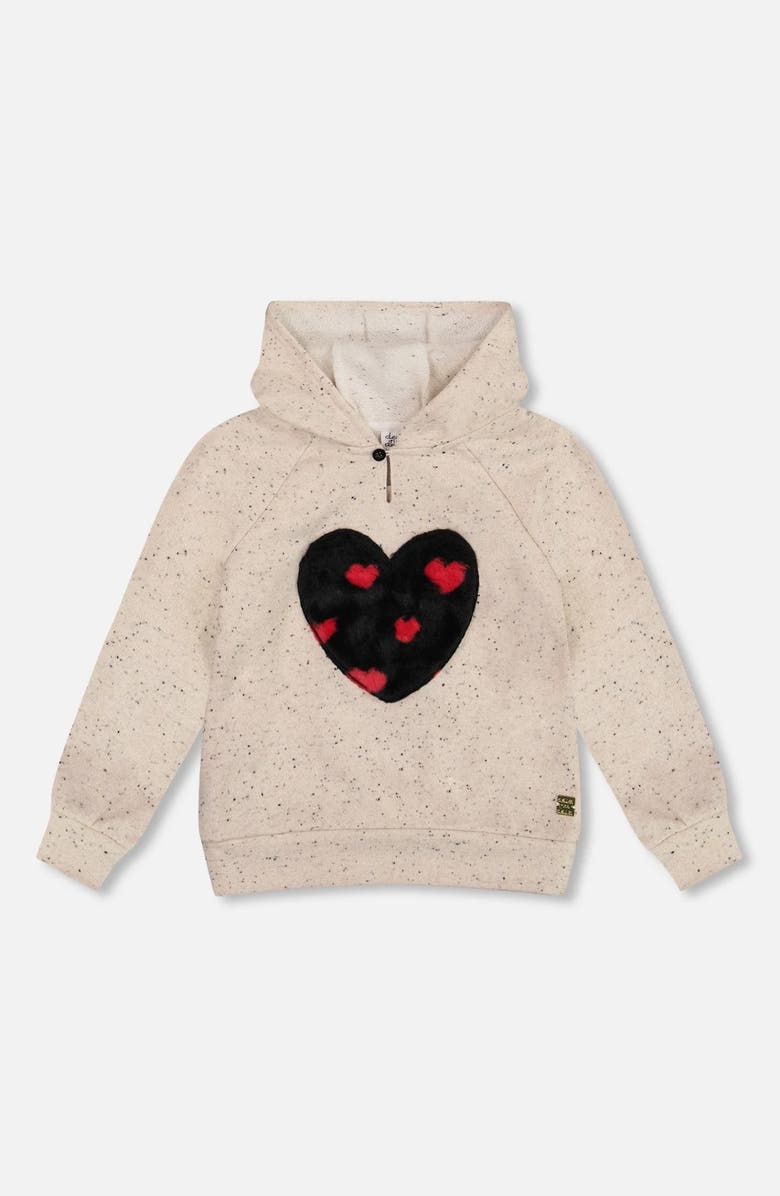 Deux par Deux Glittering French Terry Hoodie with Heart Applique, Main, color,