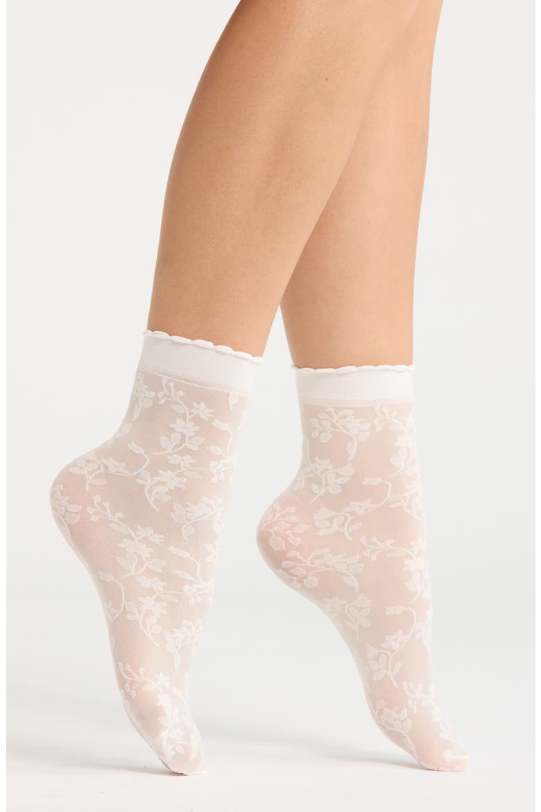 Sheer Lace Ankle Socks, Main, color, IVORY EGRET
