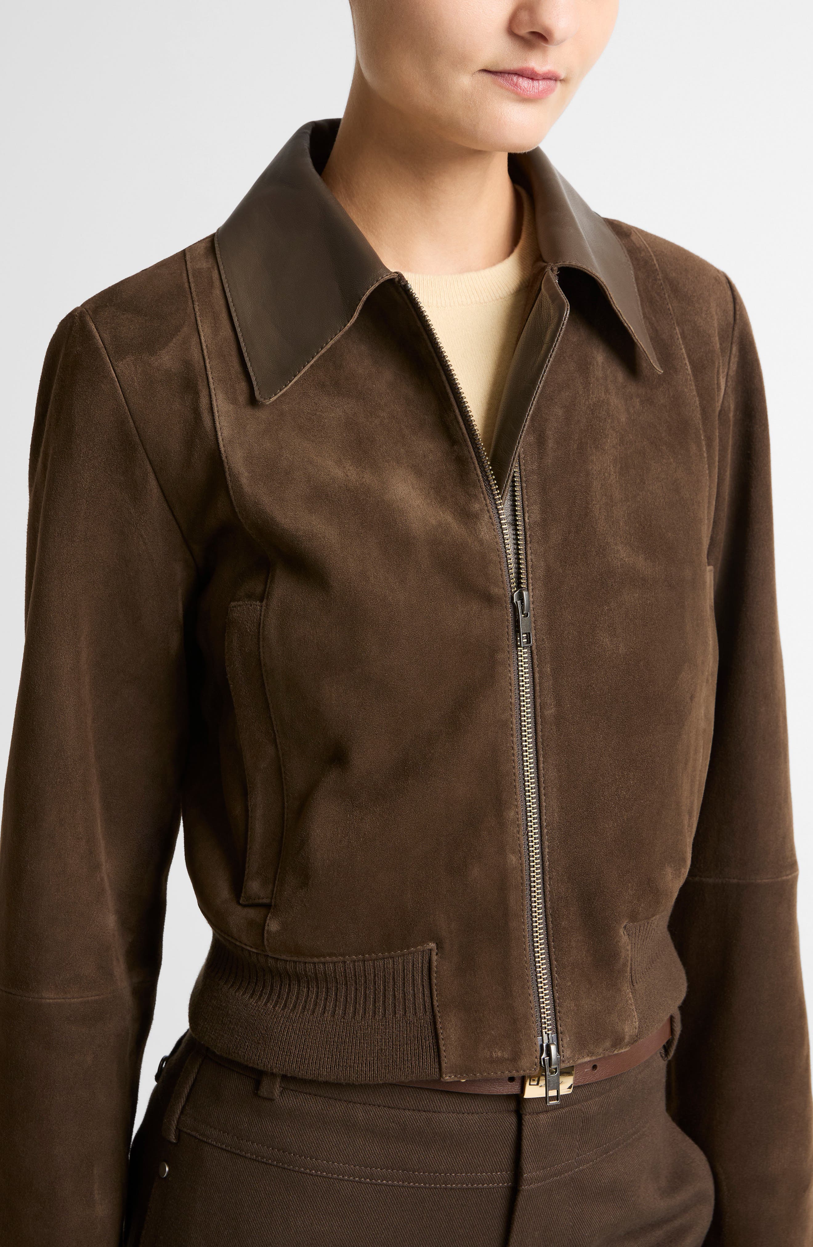 Shrunken Suede Bomber Jacket