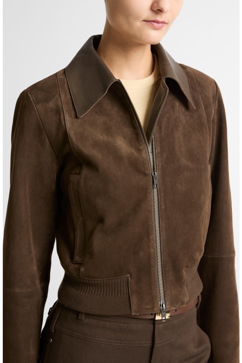 Shrunken Suede Bomber Jacket, Main, color, WILLOW