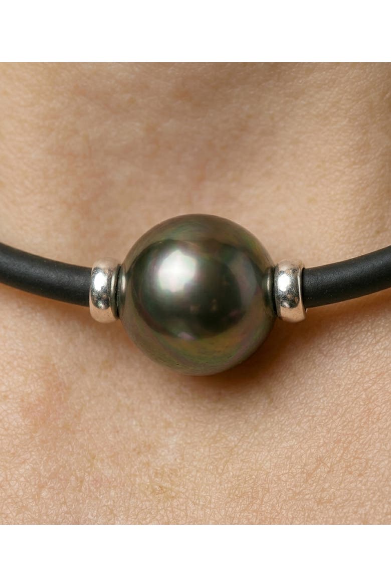 Tahitian Round Pearl Rubber Necklace, Alternate, color, Black Pearl