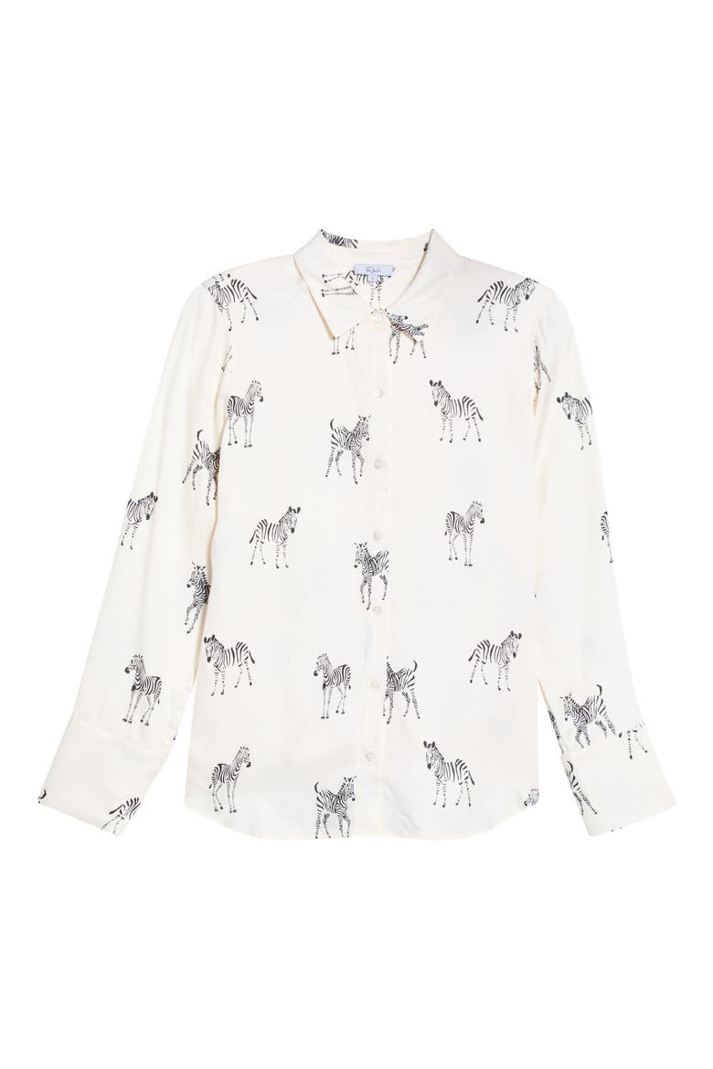 Saige Zebra Print Button-Up Shirt, Alternate, color, IVORY ZEBRA