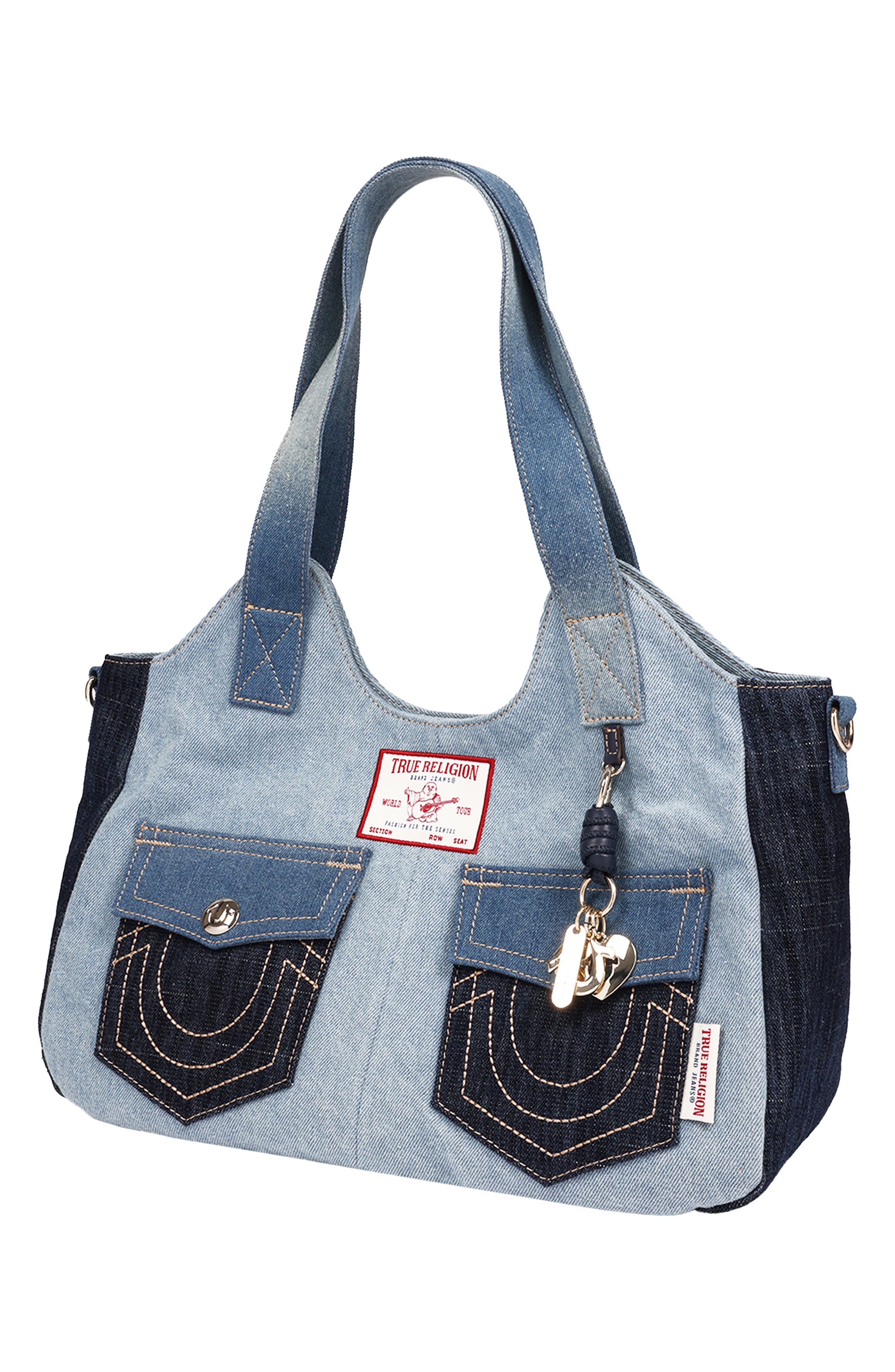 Colorblocked Denim Satchel, Alternate, color, BLUE MULTI