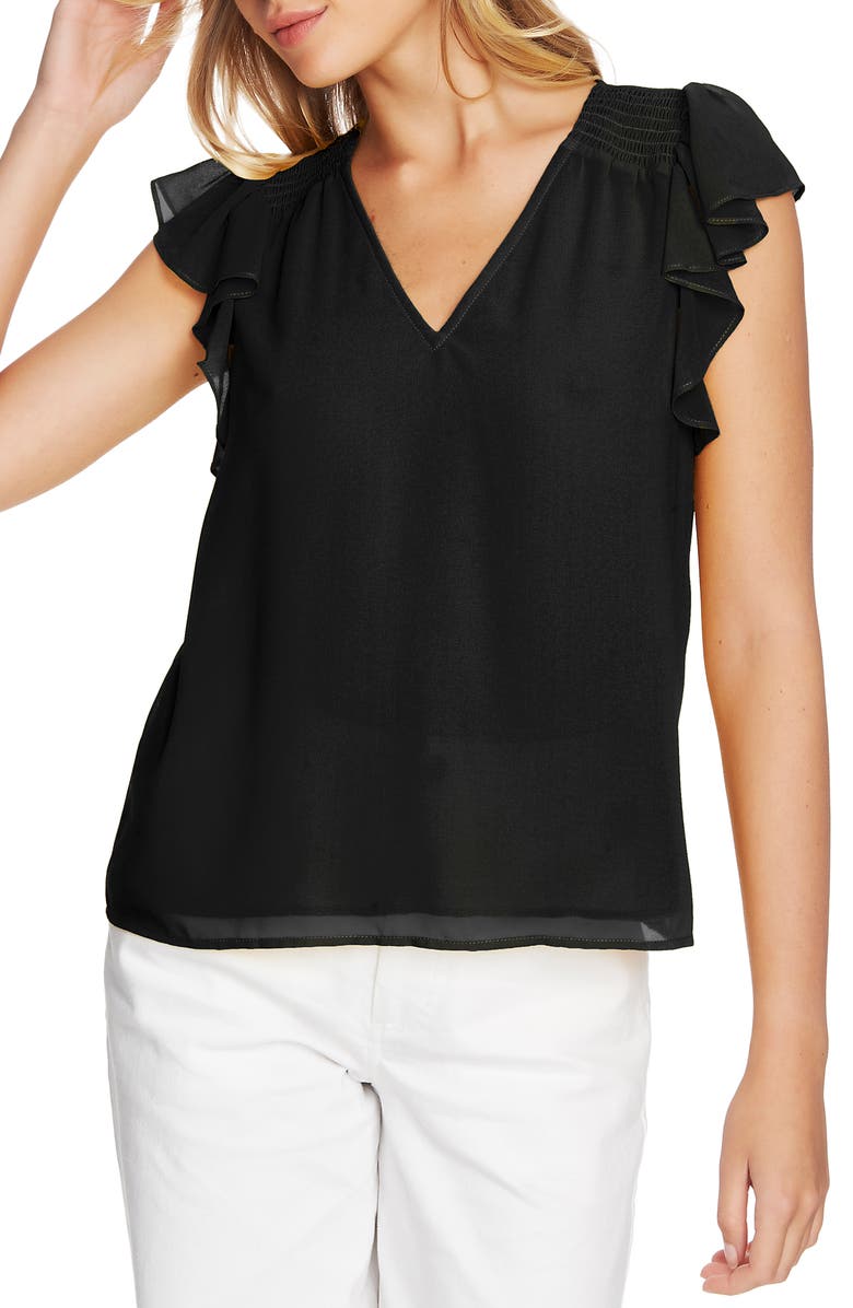 1.STATE Flutter Sleeve Smocked Shoulder Blouse, Main, color, 