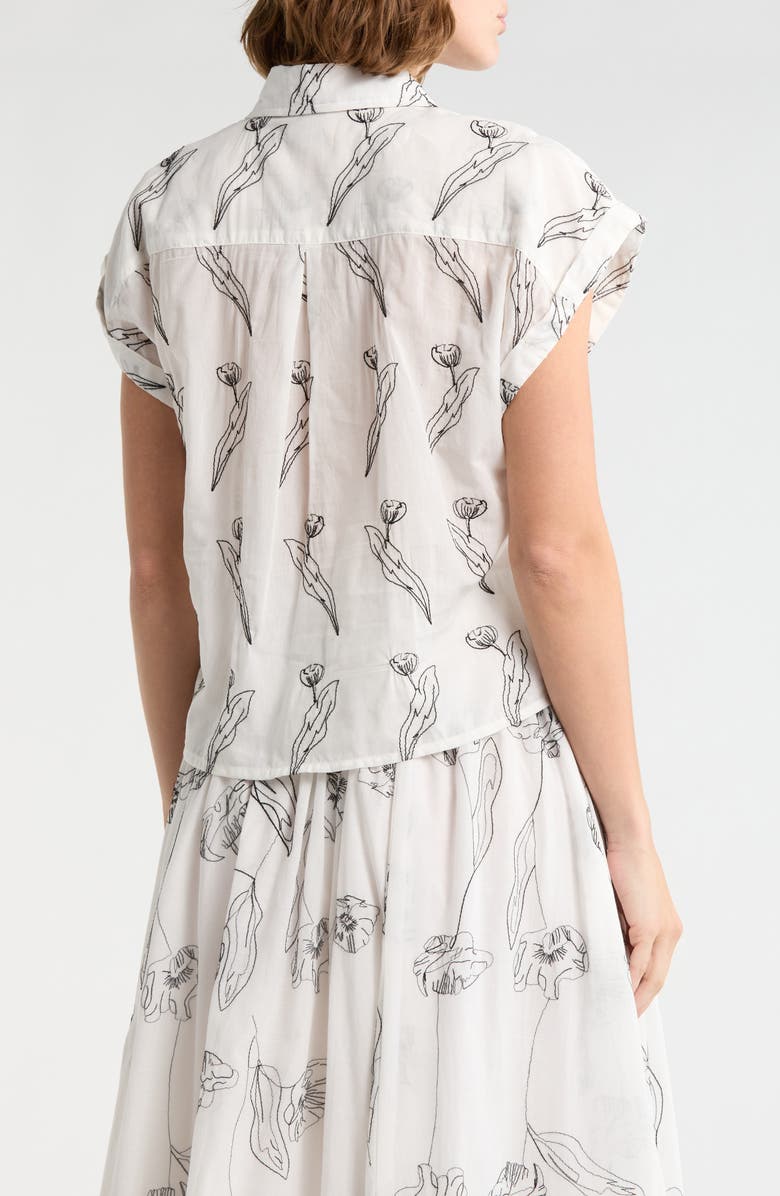 ELIE ELIE TAHARI Tulip Embroidered Top, Alternate, color, Black Embroidery/ White Ground