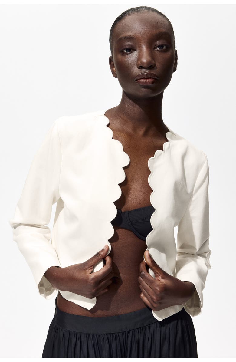 H&M Scalloped-edge jacket, Alternate, color, Cream