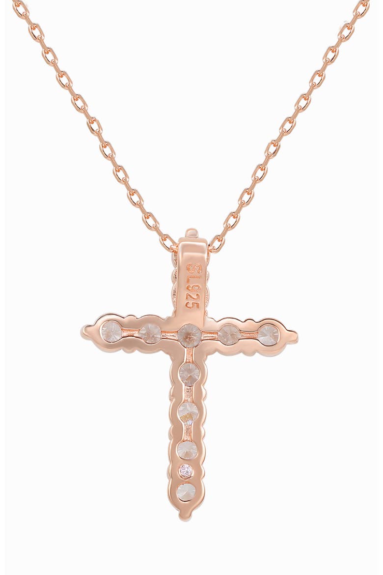 Rose Gold Plated Sterling Silver Cubic Zirconia Cross Pendant Necklace, Alternate, color, ROSE